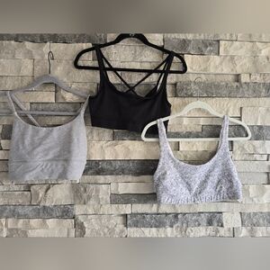 Set of Three Stylish Bralettes - Black, Gray, and Light Gray